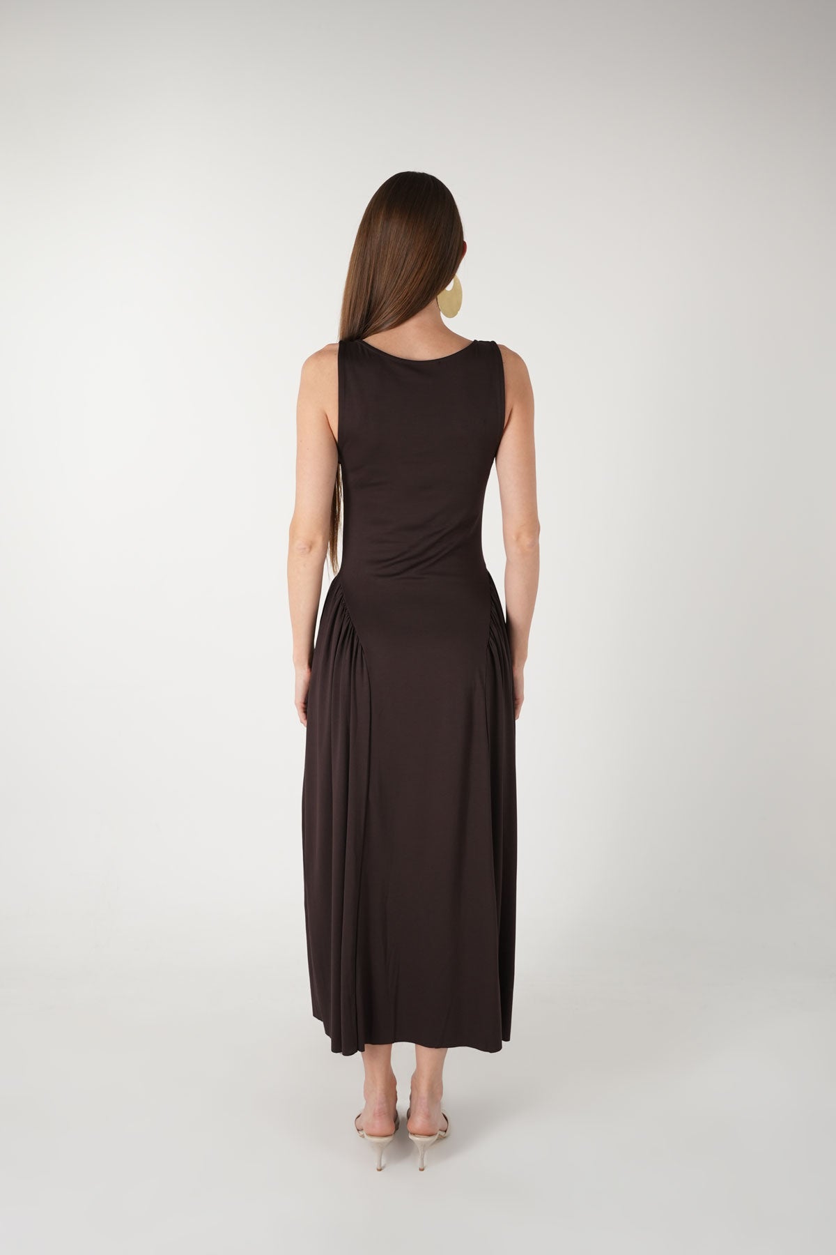 Elaris Viskon Bodycon Maxi Elbise - Kahverengi