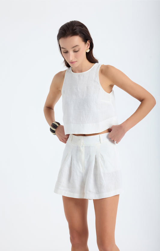 Lena Keten Crop Top- Beyaz