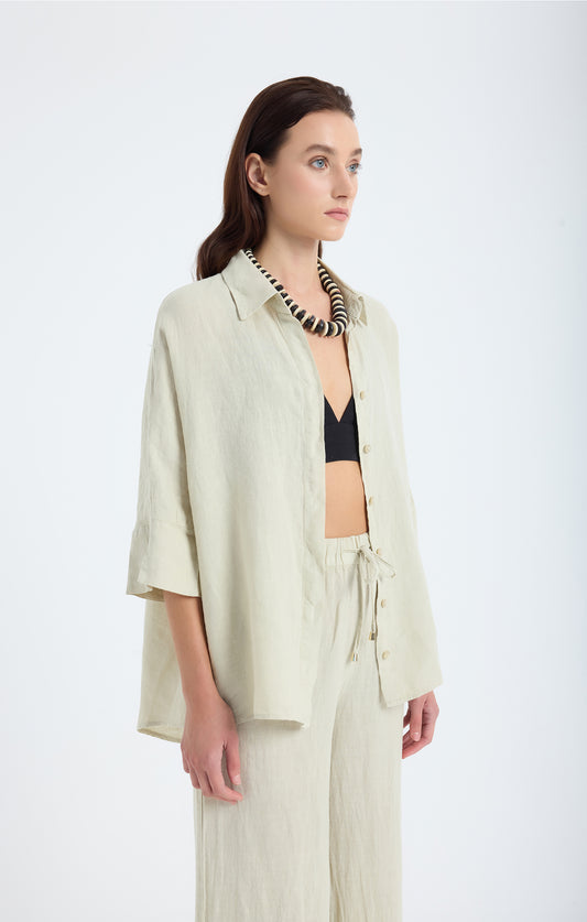 Iyan Keten Oversize Gömlek- Taş Rengi