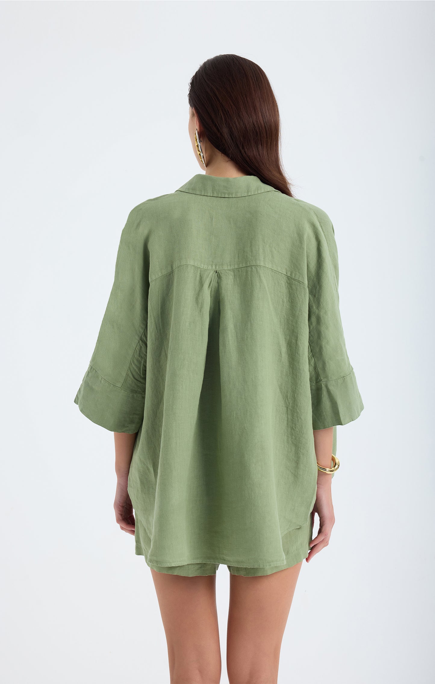 Iyan Keten Oversize Gömlek- Yeşil