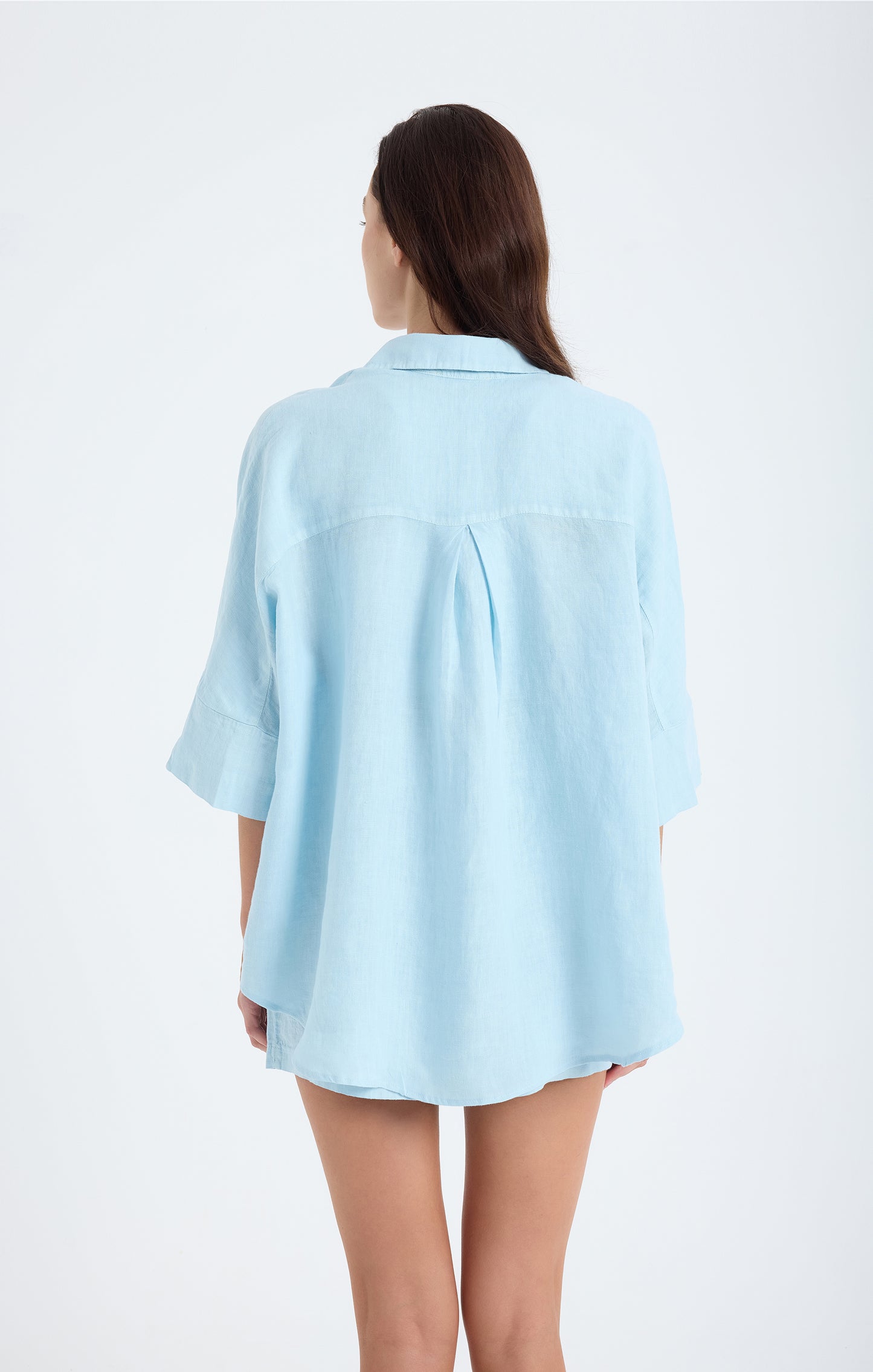 Iyan Keten Oversize Gömlek-Mavi