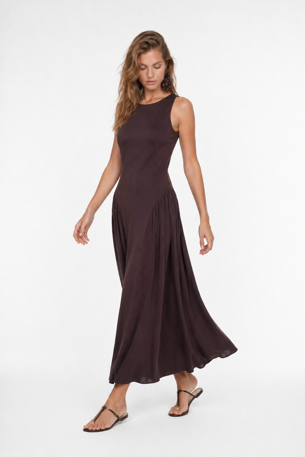 Elaris Viskon Bodycon Maxi Elbise - Kahverengi