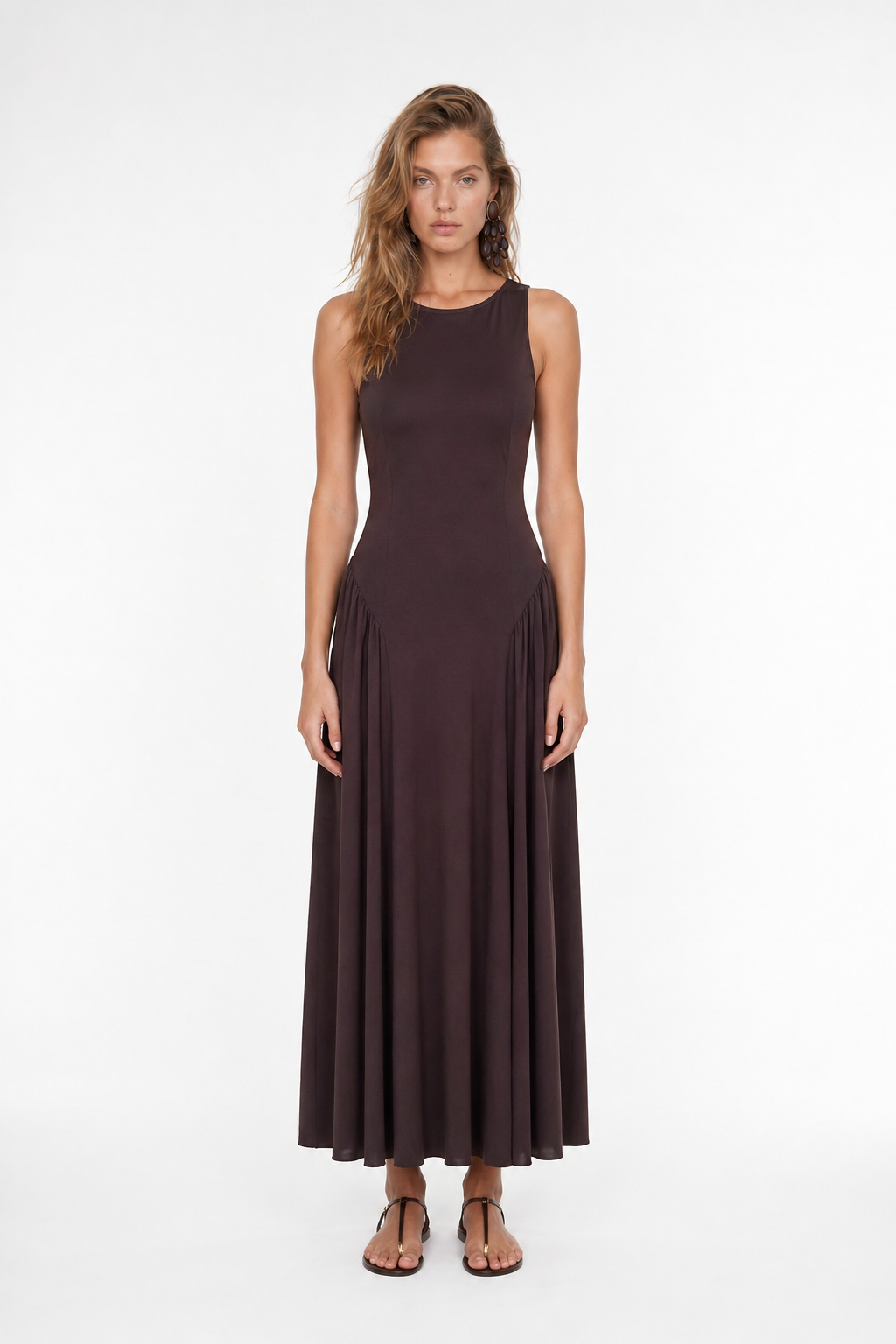 Elaris Viskon Bodycon Maxi Elbise - Kahverengi