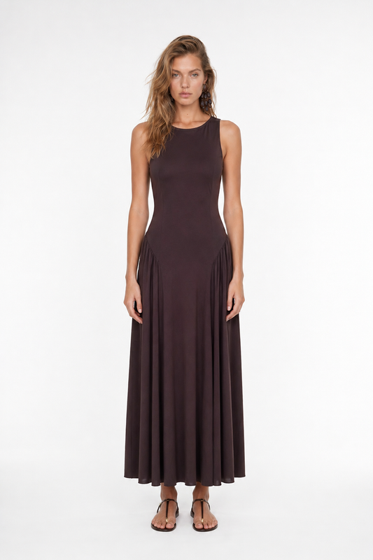 Elaris Viskon Bodycon Maxi Elbise - Kahverengi