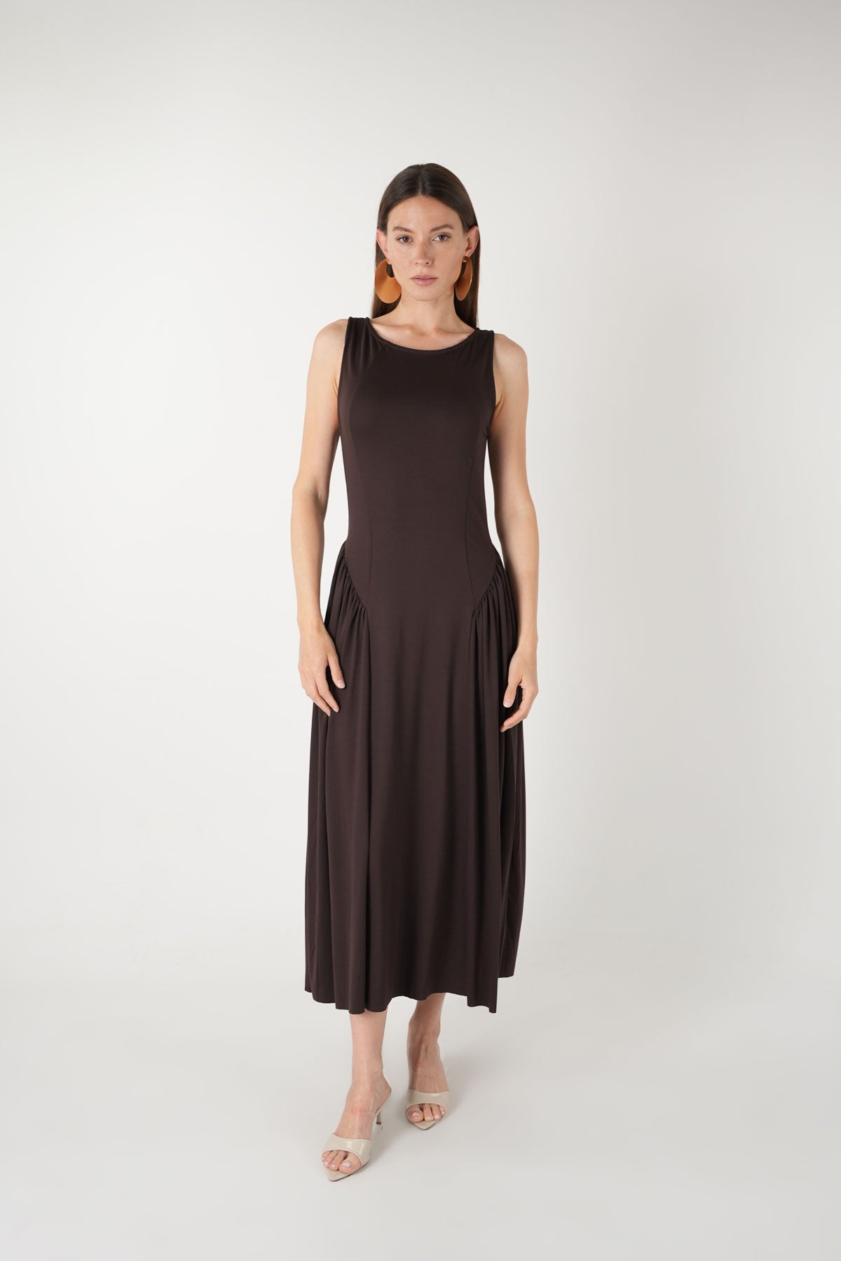Elaris Viskon Bodycon Maxi Elbise - Kahverengi