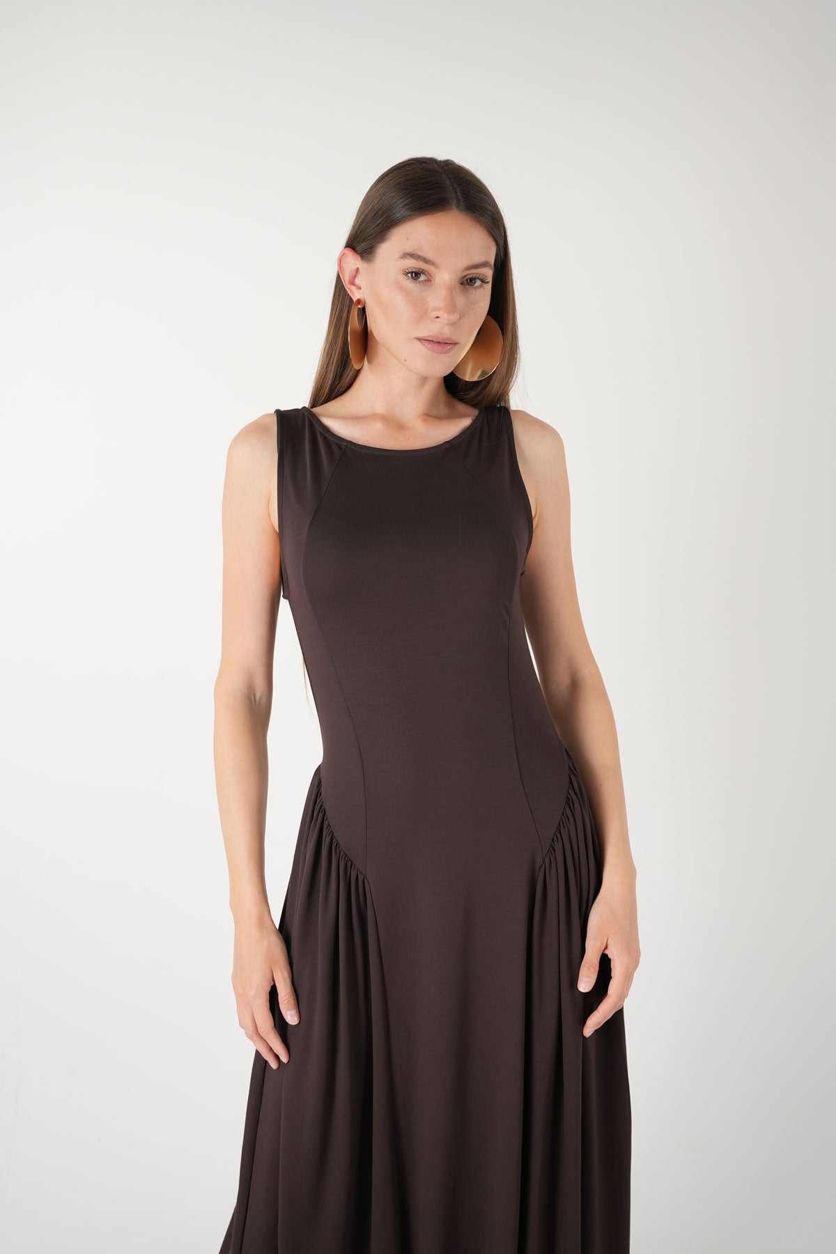 Elaris Viskon Bodycon Maxi Elbise - Kahverengi