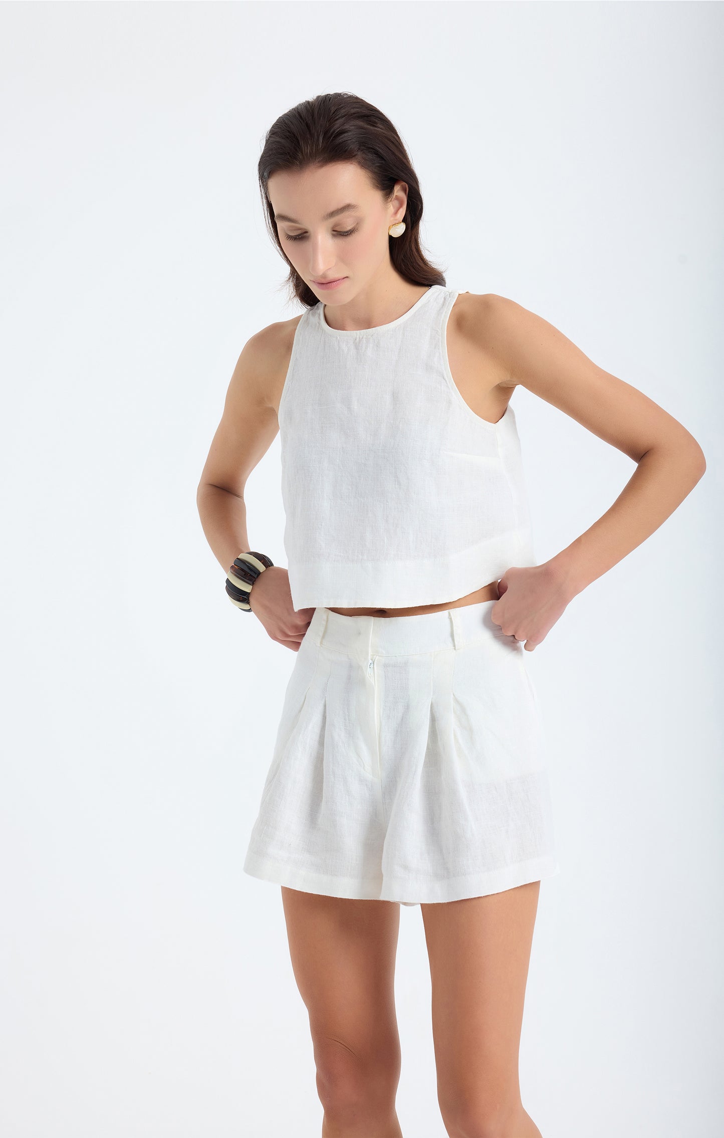 Lena Keten Crop Top- Beyaz