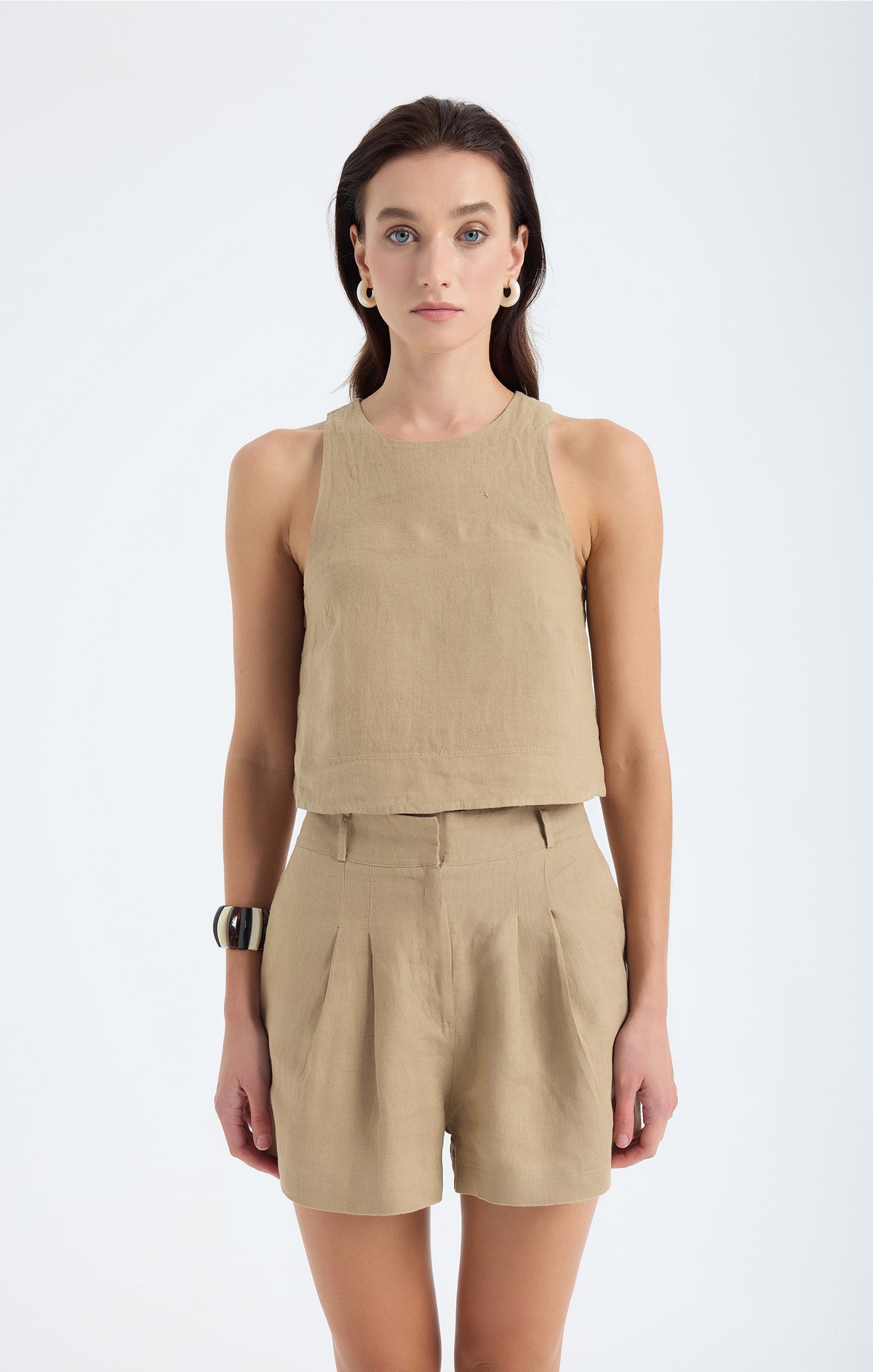 Lena Keten Crop Top - Bej