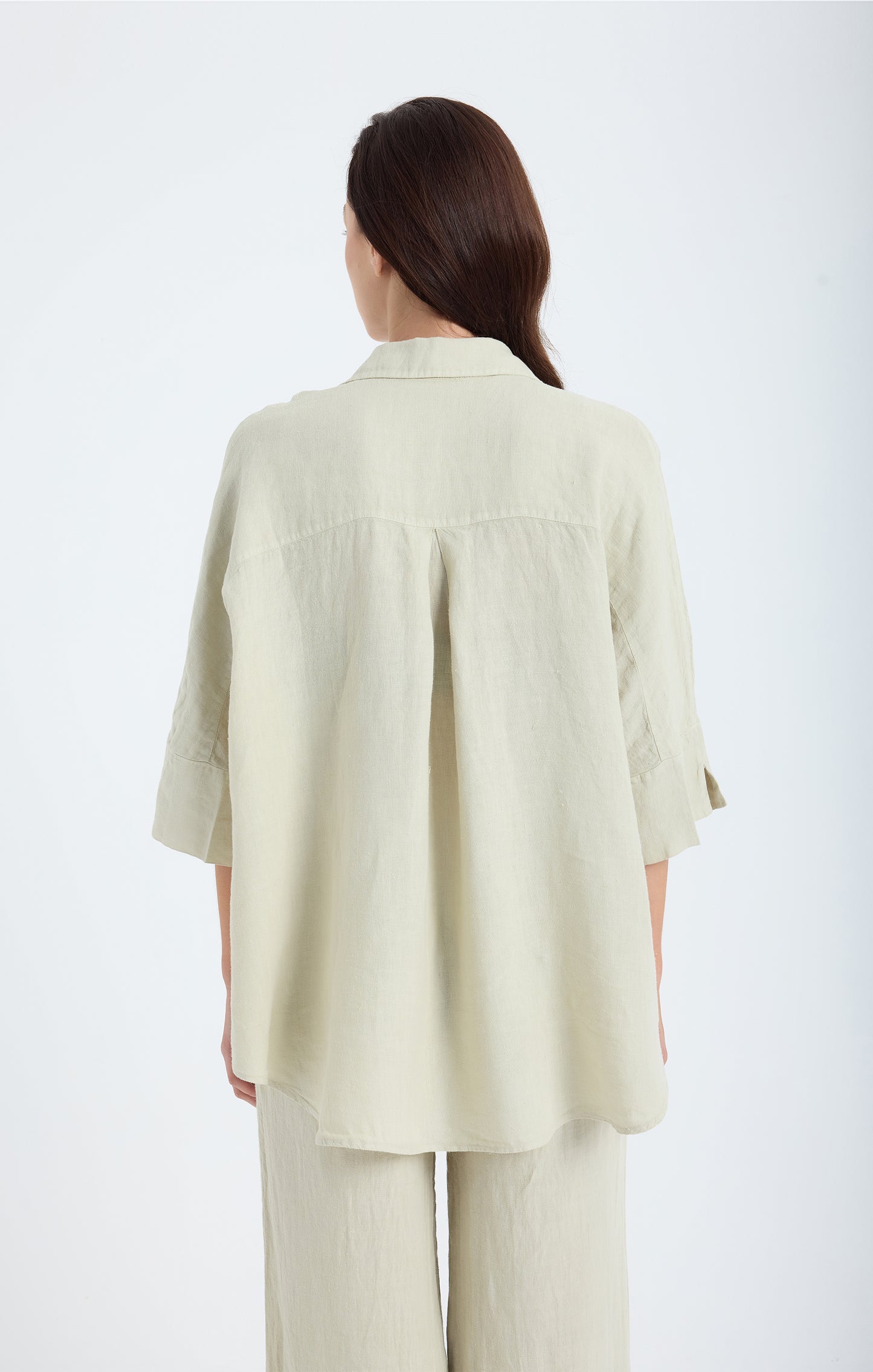 Iyan  Keten Oversize Gömlek- Taş Rengi