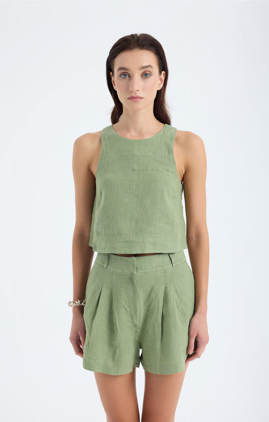 Lena Keten Crop Top- Yeşil