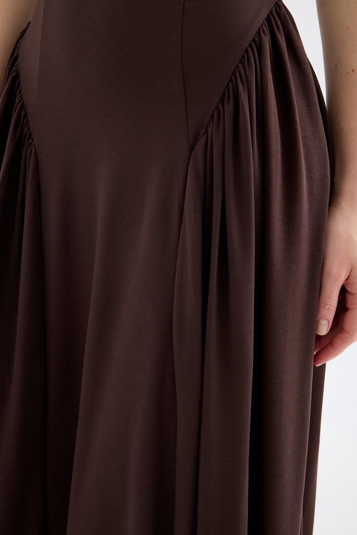 Elaris Bodycon Viskon Midi Elbise - Kahverengi