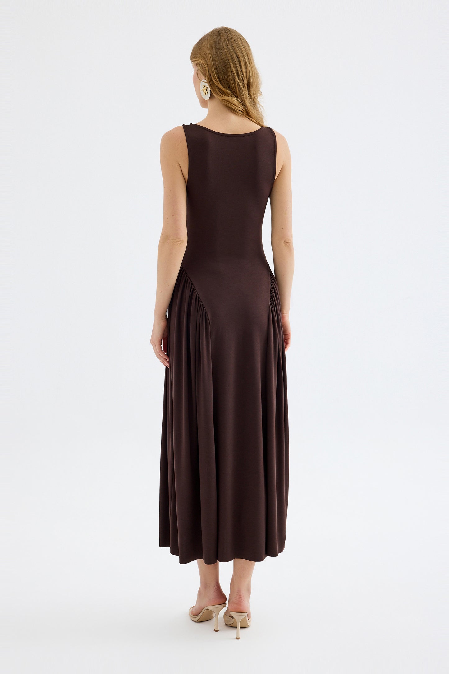 Elaris Viskon Bodycon Maxi Elbise - Kahverengi