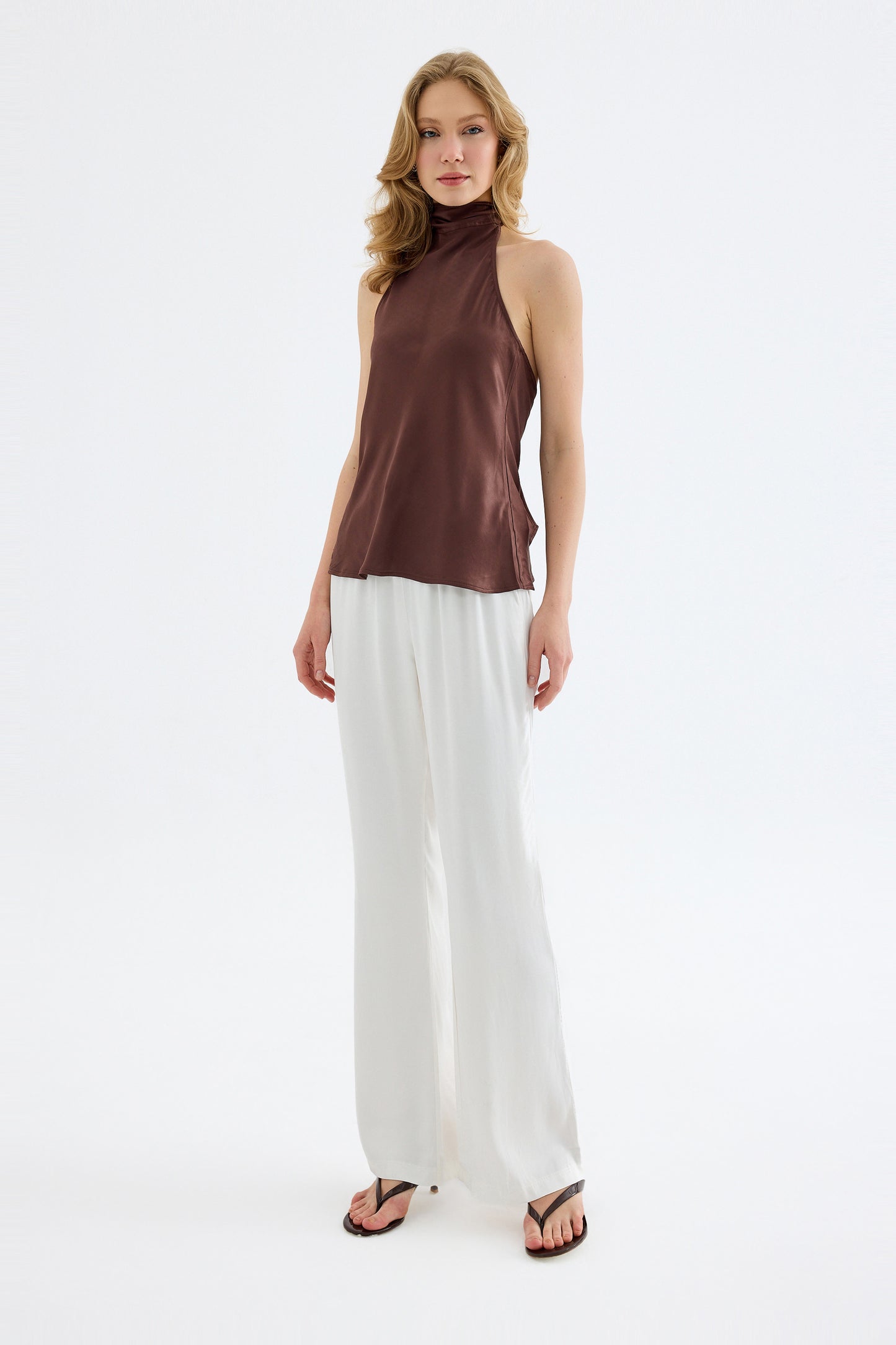 Arden Silk Effect Viskon Karışımlı Pantolon - Beyaz