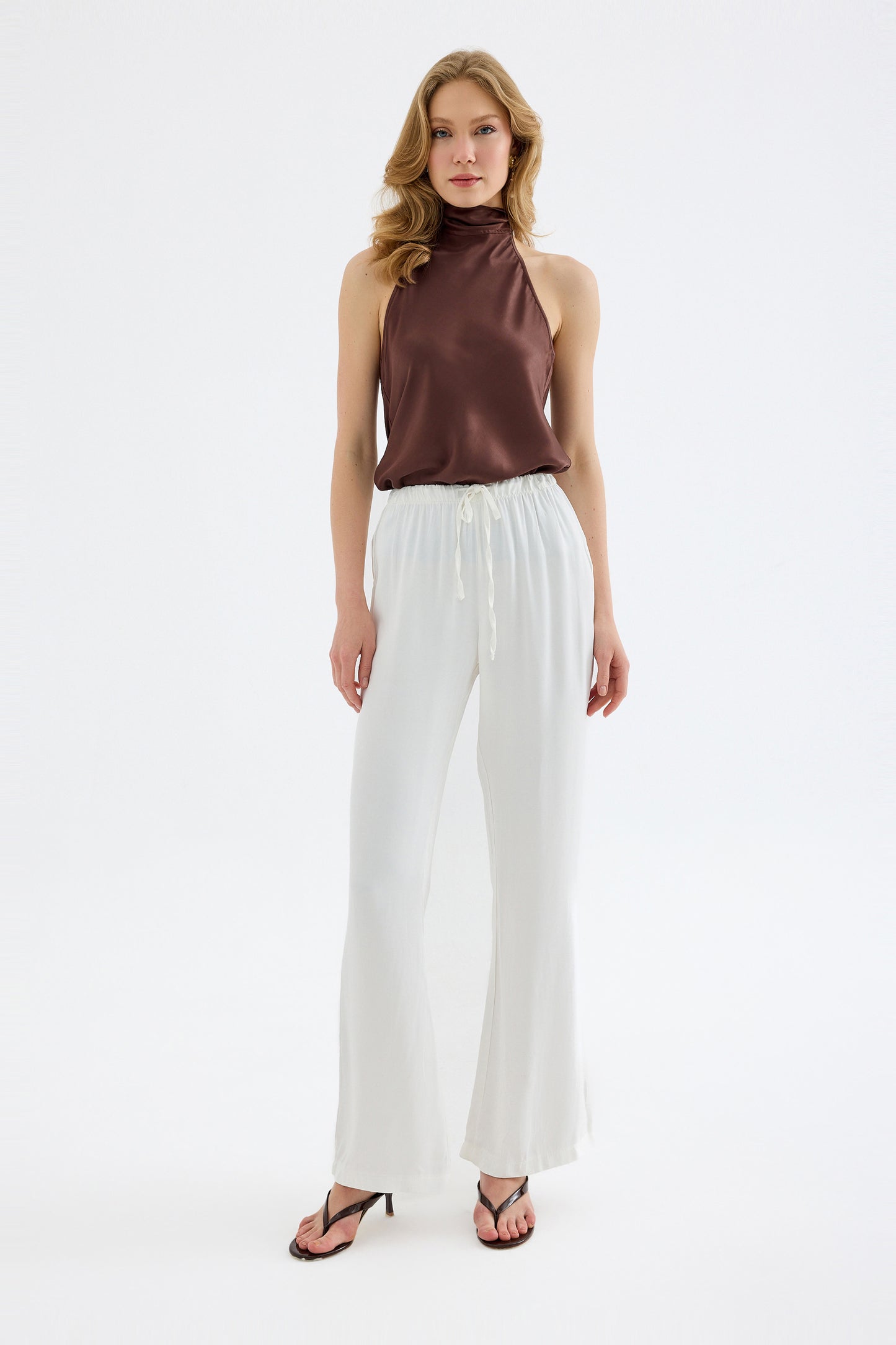 Arden Silk Effect Viskon Karışımlı Pantolon - Beyaz