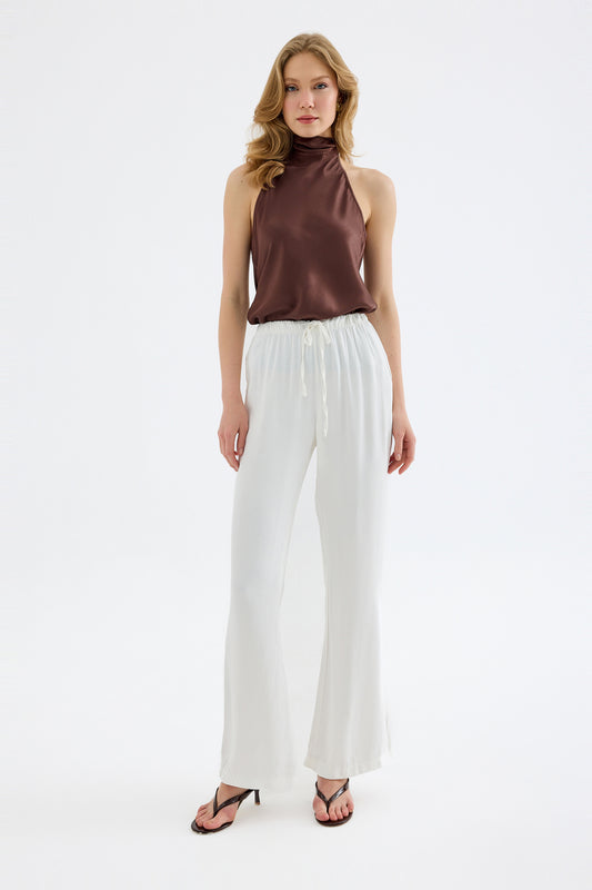 Arden Silk Effect Viskon Karışımlı Pantolon - Beyaz