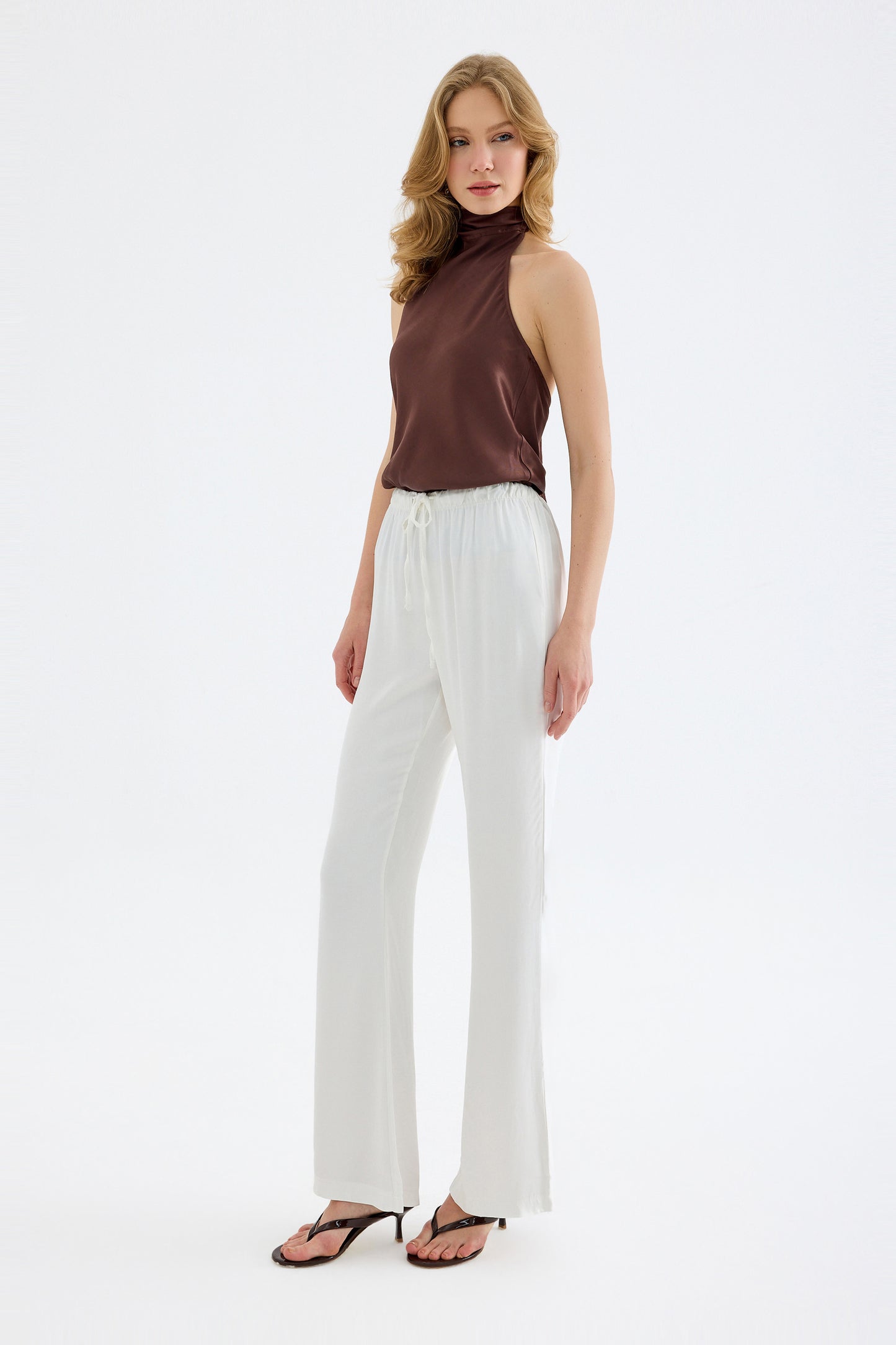 Arden Silk Effect Viskon Karışımlı Pantolon - Beyaz