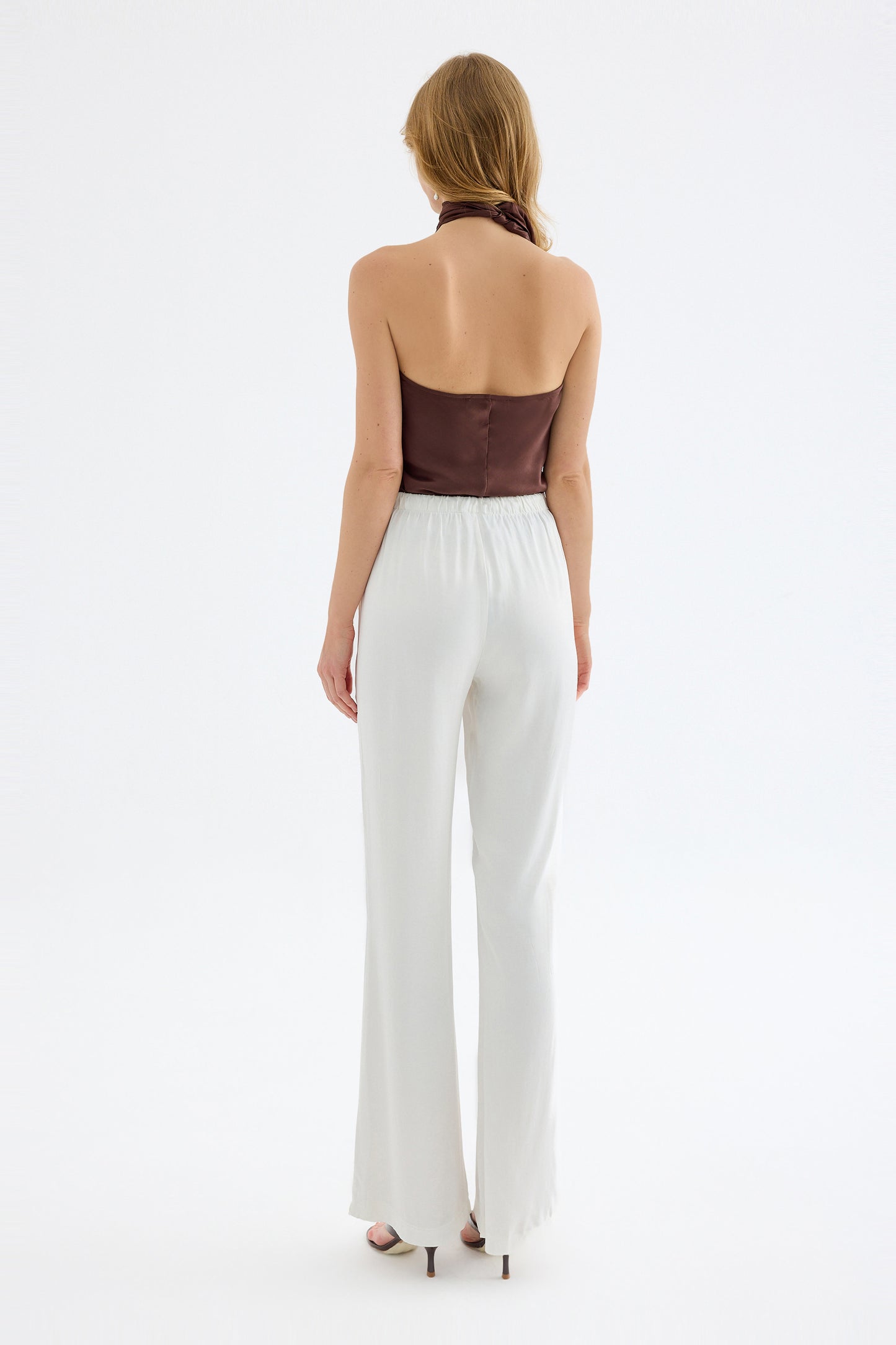Arden Silk Effect Viskon Karışımlı Pantolon - Beyaz