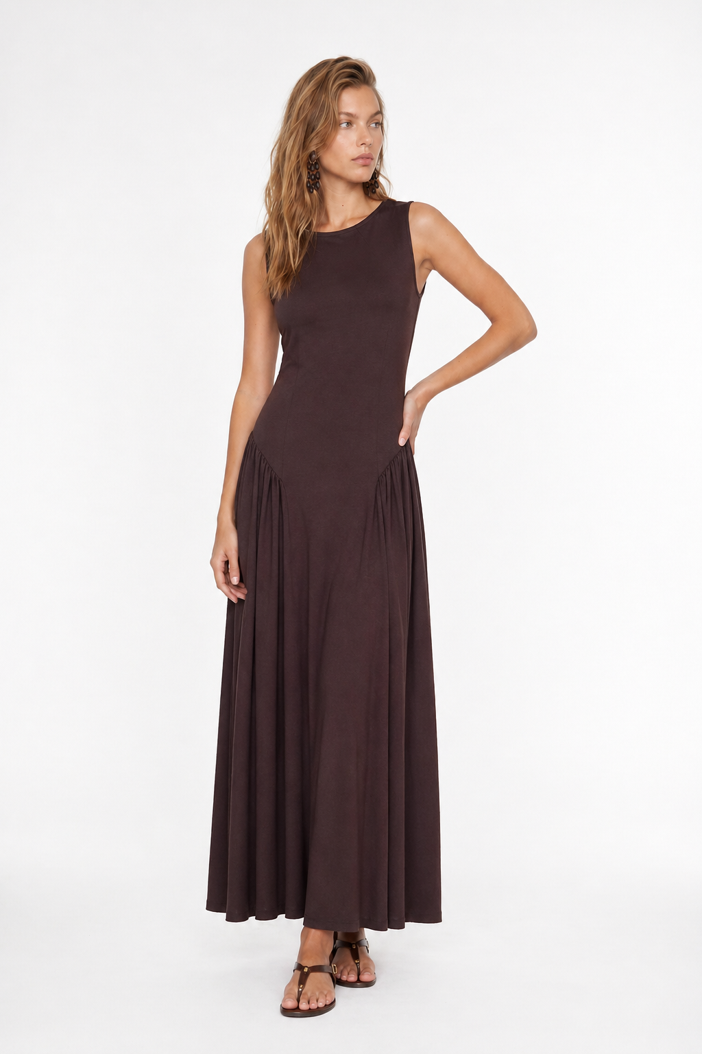 Elaris Viskon Bodycon Maxi Elbise - Kahverengi